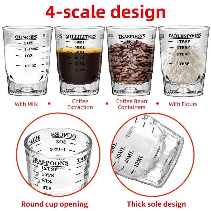 2 OZ 4 Features Shot Glasses Measuring cup Liquid Heavy
