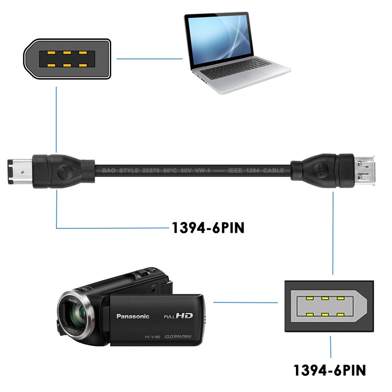 LBSC Firewire Cable IEEE 1394 6Pin Male to 6pin Female
