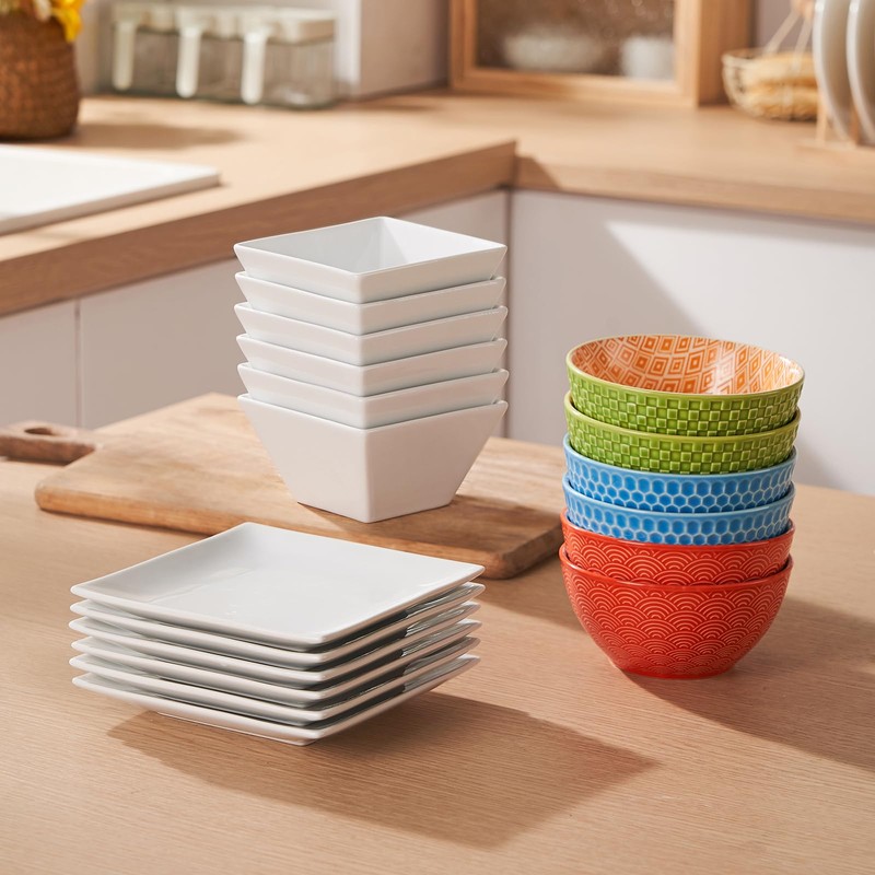 Porcelain Small Serving Bowls Set of 6, 13 Oz Square