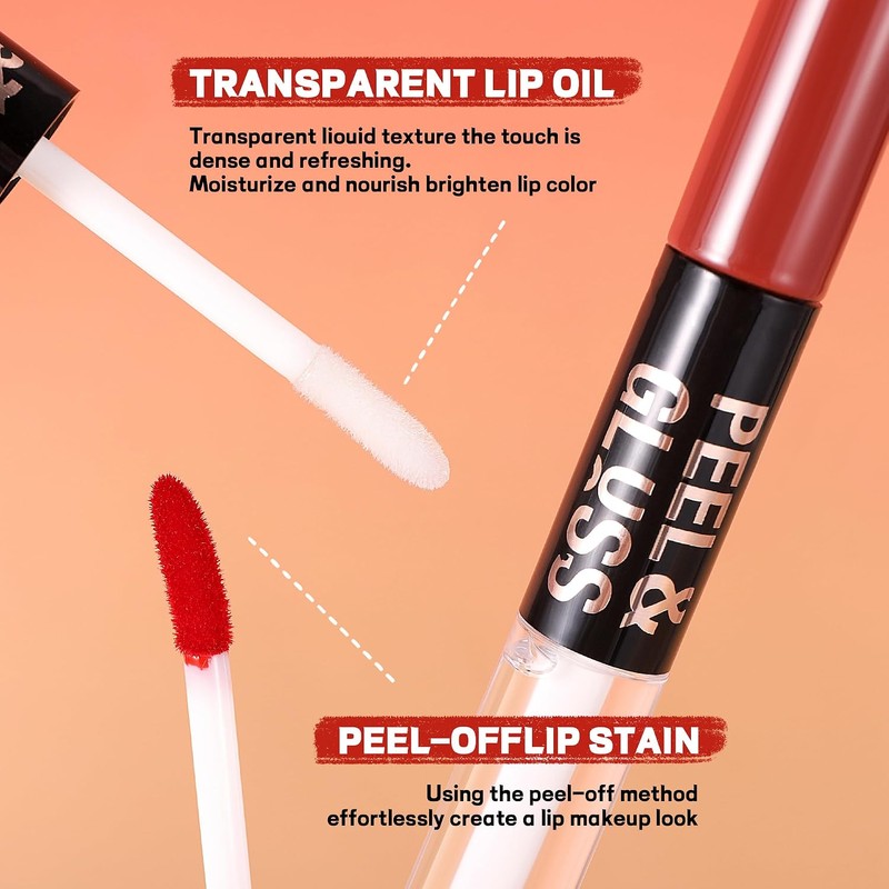 Labial Peel‑Off Mate Doble Cabezal con Brillo – Color Intenso