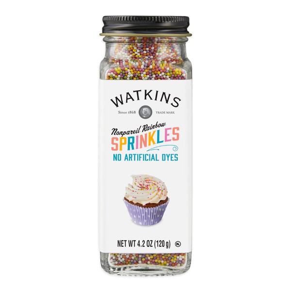 Watkins Gourmet Decorating Sprinkles, Rainbow Nonpareils, tarro de 4.2 onzas, 1 unidad