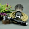 Pure black badger hair shaving set in black. The includes