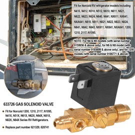 633726 Refrigerator Gas Solenoid Valve Replacement Parts Kit Fit for Norcold 1200, 1210, 2117, N1095, N41X, N51X, N61X, N62X, N64X, N81X, N82X, N84X Series RV Refrigerators, Replace 621329, 628741