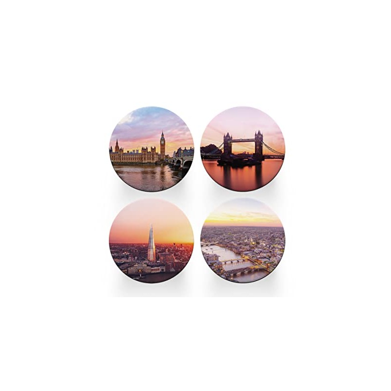 4 x Round London Coasters - Sunset Landmarks UK Travel