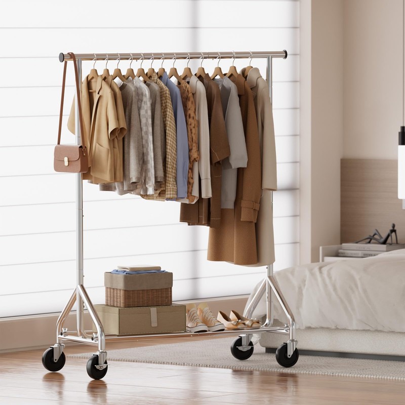 HYSEYY Clothes Rack, Rolling Clothing Rack for Hanging Clothes Load