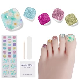 Semi Cured Gel Pedicure Strips,26 PCS Gel Nail Strips Works with Any UV Light, Salon Quality Gel Nail Stickers，Easy to Apply & Remove