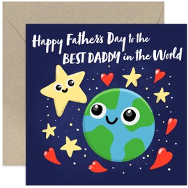 Happy Father's Day Cards for Daddy from Baby or Toddler - First Gifts from Son or Daughter for Him - Keepsake Presents from Mummy - Cute Adorable Star and World Design - Blank Inside with Envelope