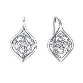 WINNICACA Roses Earrings for Women Sterling Silver Rose Leaver back Earrings Flower Jewelry Gifts for Women Birthday Anniversary, Sterling Silver, sterling silver