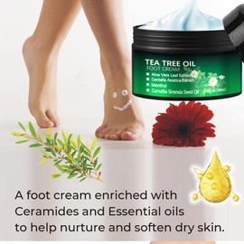 Tea Tree Oil Foot Cream for Cracked Heels & Dry Skin – Intensive Moisturizing Formula, Callus Softens for Hard Skin, Softens Feet & Hands