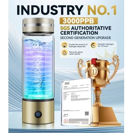 IUHFSIFS Upgrade Hydrogen Water Bottle with Brush【SGS Authoritative Certification - 3000PPB】【NO.1 Double Hydrogen Content】Hydrogen Water Bottle with TOP SPE PEM Technique, Improve Water in 3 Min