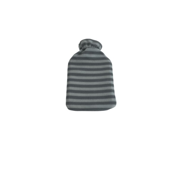 B4E Grey Stripes 2L Hot Water Bottle with Soft Fleece