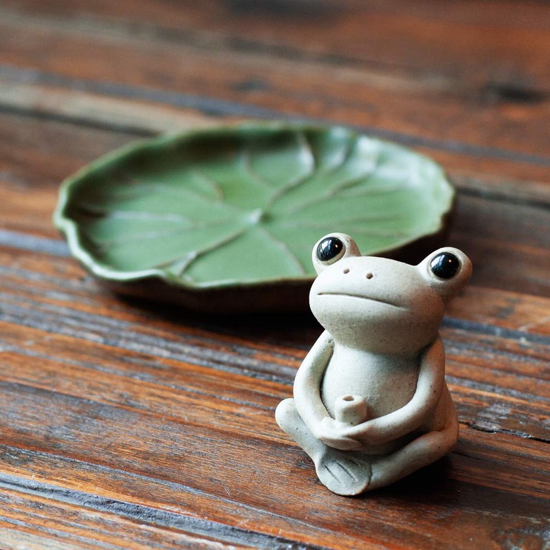 NAGU 100% Handmade Ceramic Stick Incense Burner Holder,Small Frog Incense,Lotus