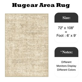 HUGEAR Area Rug 6x9 Retro Beige/Brown Machine Washable Living Room Rugs Distressed Vintage Floral Vacuumable Low Pile Carpet Bedroom Office Dining Room Laundry Room Non Slip Soft Lightweight