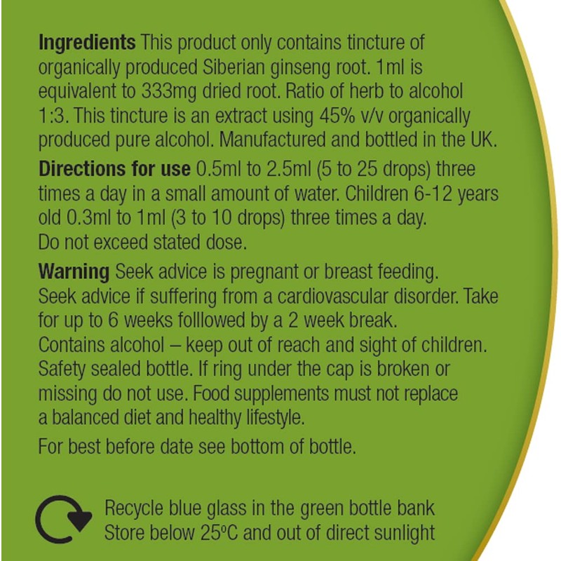 Organic Herbal Remedies 100 ml Siberian Ginseng Tincture