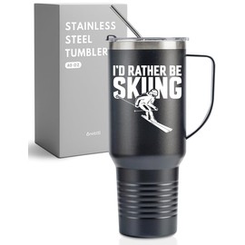 Onebttl Skiing Gifts for Men, 40 oz Insulated Stainless Steel Wine Tumbler with Lid and Straw, Perfect Ski Lovers Idea for Men/Male in Christmas, Birthday, Appreciation - I'D RATHER BE SKIING