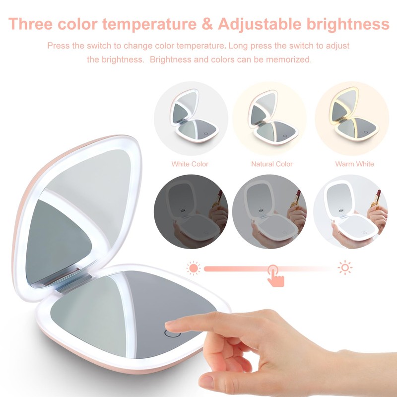Mocado Compact LED Travel Makeup Mirror - 4 Inches 1X/10X