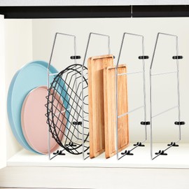 Blulu 4 Pcs Baking Sheet Organizer 18" Tray Dividers for Cabinets Kitchen Cabinet Dividers Vertical for Baking Sheets Chrome Divider Pan Rack Storage Wires for Wall Base Kitchen Cabinets Cupboards