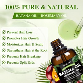 KONEUK Batana Oil for Hair Growth and Rosemary Oil for Hair Growth, Nourish Dry Damaged Hair, Promote Thicker & Stronger Hair for Men Women, with Hair Oil Applicator, 2.02 Fl Oz