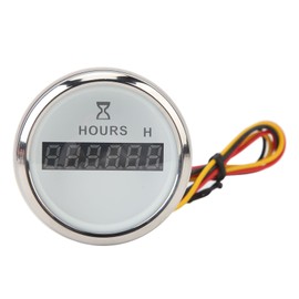 DC 9‑32V 52MM Boat Round Digital Hour Meter High Precise Hourmeter Round Gauge for RVs Yachts Fishing Boats White Dial Silver Bezel