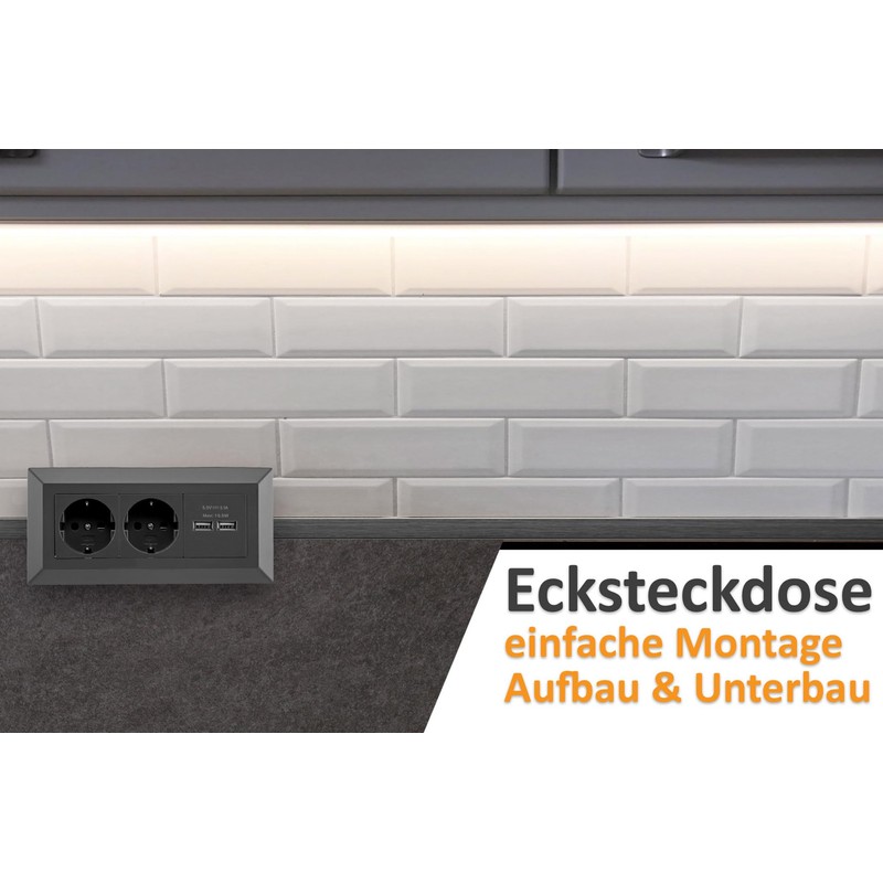 ChiliTec Socket Block Corner Socket 2-Way Socket 2 x USB-A