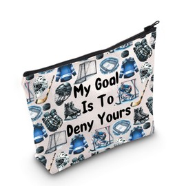 MNIGIU Funny Ice Hockey Makeup Bag Ice Hockey Lover Gift My Goal Is To Deny Yours Cosmetic Bag Hockey Game Fan Gift