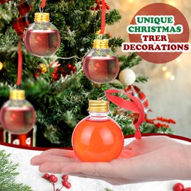 Patelai 18 Pcs Christmas Drink Balls Shot Glass Ornament Plastic Fillable Xmas Tree Ornaments Clear Xmas Water Bottle Bulbs for Holiday Party Decoration (Round,100 ml)
