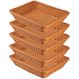 5 PCS 13.8x9.8 Inch Wicker Bread Basket, Woven Serving Basket, Tabletop Food Serving Basket for Restaurant, Bakery, Family Party, Hotel Serving, Fruits, Vegetables and Snacks, Brown