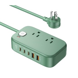 USB C Charging Station,65W USB C Power Strip Surge Protection 1200J, 5FT Flat Extension Cord Desktop USB Charging Hub for Multiple Devices (Pearl Green, 65w)