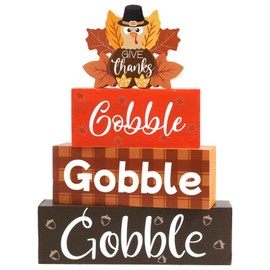 4 Pcs Thanksgiving Fall Tiered Tray Decor Fall Tabletop Decor Turkey Wooden Signs Thanksgiving Centerpiece Rustic Wood Turkey Block Sign Wood Farmhouse Vintage Ornaments for Home Kitchen Mantel
