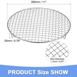 GLOKUUCA Round Cooking Rack - Stainless Steel BBQ Grill Net Mesh with Legs Fits for Cooling Baking Steaming - Cross Wire Barbecue Grilling Grate - (11-inch x 0.79-inch, Silver Tone)