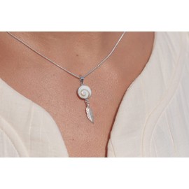 Vurmashop 925 Sterling Silver Dream Catcher Shiva Eye Saint Lucia Stone Pendant Feather Natural Shell Necklace for Women, Silver, Stone of Saint Lucia - Eye of Shiva