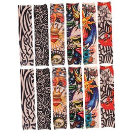 ABOOFAN 2sets Breathable Tattoo Sunscreen Sleeves for Men Women Cooling Arm Guard for Riding Golfing Fishing 6pcs*2