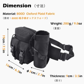 TRIWONDER Waist Pouch Water Bottle Holder Military Tactical Bag Water Bottle Pouch Waterproof Sport Cycling Hiking Running Jogging Climbing Excursion Waist Bag, 01black