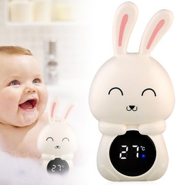 Digital Baby Bath Thermometer, Baby Accurate Water Thermometer with LED Display, Child-Safe Bath Thermometer, Rabbit Shape, Digital Thermometer for Bathtub with LED Warning Light, Temperature Warning