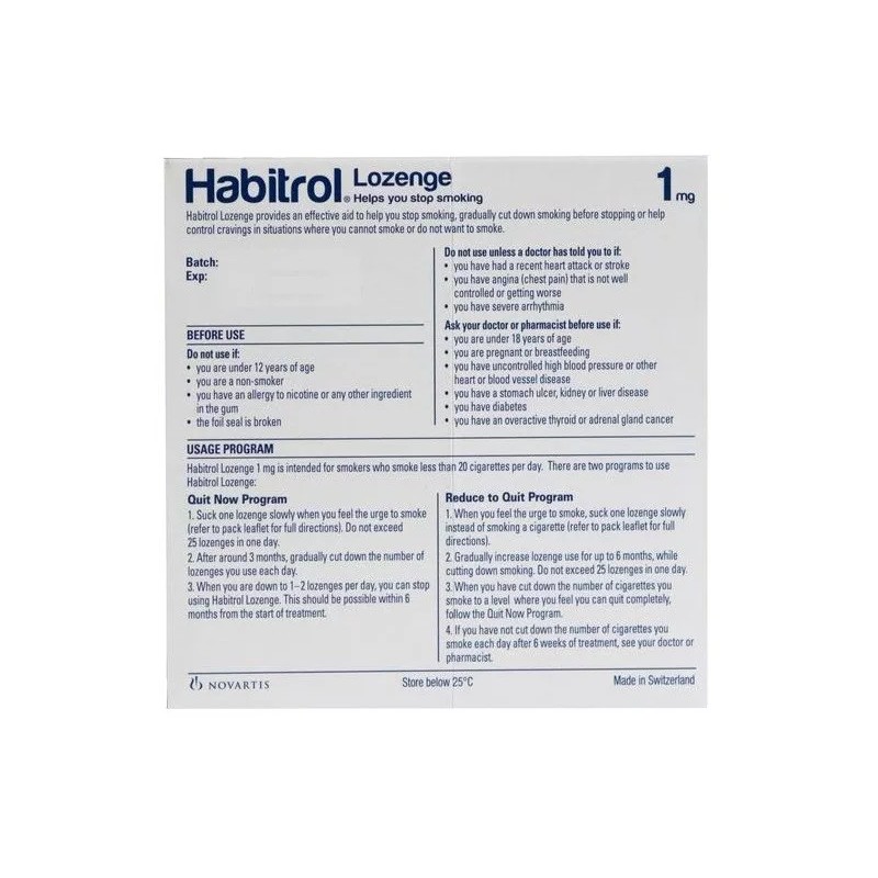 Habitrol Lozenge 1mg Nicotine Mint (216 Pieces) NEW 01/2026