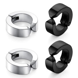 CHENLONB Fake Earrings, Hoop Earrings, Non-Hole Fashion Hoop for Men and Women, Set of 4, Stainless Steel