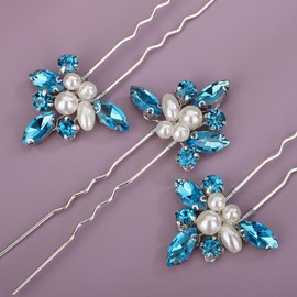 Rumtock 6pcs Blue Hair Piece for Wedding Brides Women Girls Hair Styling Jewelry Boho Hair Pins Set (Lake)