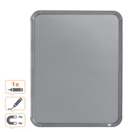 Nobo Mini Magnetic Whiteboard With Slim Silver Frame, Portable, Wall Mountable, Portrait Or Landscape, Integrated Hand Grips & Pen Clip, 360 x 280 mm, QB05442CD