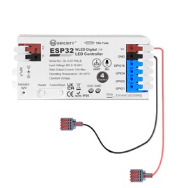 Ericsity Wled Controller 1 Drag 4 Light Strip Controller Segment Control, ESP32,DC 5-24V, 4 Output Control Led, Mic, UART Download, Music Sound Dynamic Mode, APP Control for Addressable Strip Light