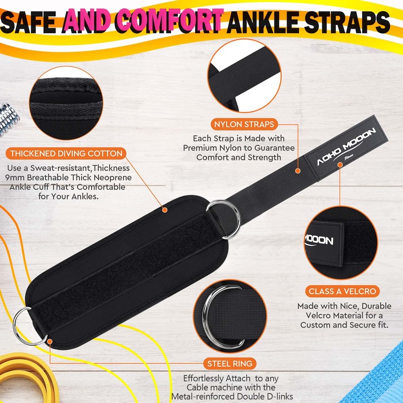 AOHO MOOON (Pair Ankle Strap for Cable Machine Attachments, Gym