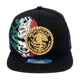 Mexican Hat Mexico State Federal Logo Embroidered Snapback Flat Bill Baseball Cap (Black-Michoacan)