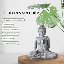Zen Light Zen'Light Meditation Buddha 1 – Zen and Feng Shui Decoration – Brings a Peaceful and Relaxing Atmosphere to Your Home – Lucky Charm Statue Grey – Height: 12 cm, Resin Stone