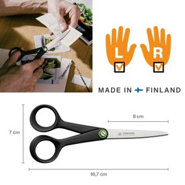 Fiskars ReNew Universal Scissors, Length: 16.7 cm, Recycled Stainless Steel/Recycled Plastic, Functional Shape, Black, 1074543