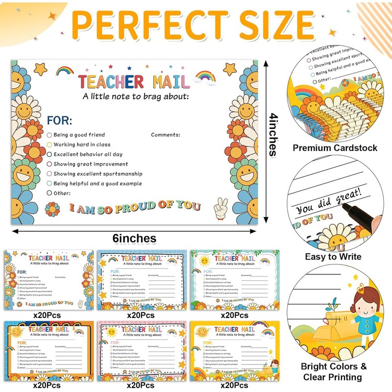 120Pcs 4x6 Inch Teacher Mail Notes to Parents, Boho Happy