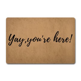 Funny Welcome Doormat Yay,you're here (23.6 X 15.7 in) Monogram Kitchen Rugs with Anti-Slip Rubber Back Doormats House Warming Gift Rugs for The Entrance Way Indoor Front Door Decor Rugs Porch Rugs