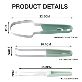 2024 Premium Stainless Steel Watermelon Slicer, 3-in-1 Melon Cutter with Fruit Forks, Melon Baller Slicer and Summer Watermelon Slicer, Effortless Summer Fruit Tool (Beige)