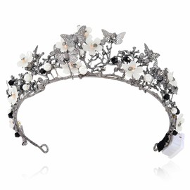 Kilshye Light Up Butterfly Crown Black Fairy Tiara Gothic Costume Headband for Women