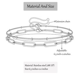 Dainty Gold Bracelets for Women Stackable 18K Gold Plated Adjustable Layered Bracelet Set Cute Bracelets Jewelry Gifts Trendy for Women (Silver)