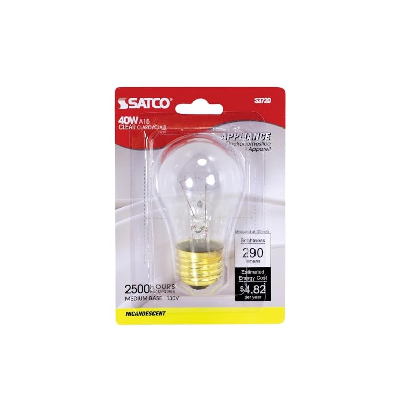 Satco S3720-40 Watt A15 Incandescent Clear Appliance Bulb - 130V/120V,