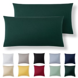 Alreya Cushion Cover 40 x 80 cm (Set of 2) - Forest Green - 100% Jersey Cotton - Cushion Cover for Cushions 40 x 80 cm, Jersey Pillowcases, Super Soft Cushion Covers 40 x 80 cm with Zip
